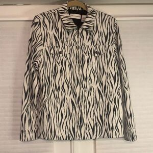 Alfred Dunner Black White Zebra Print Zip Up Jacket‎ Size 12